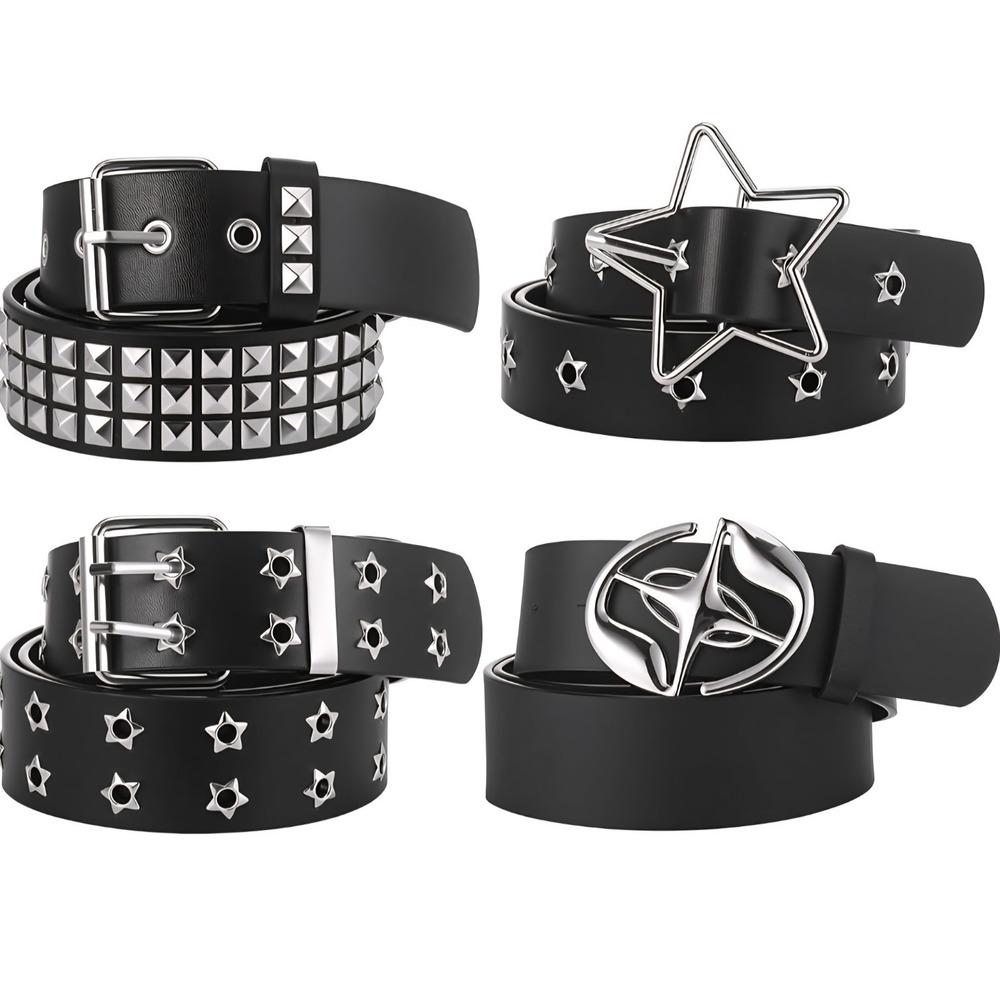 4 PCS Black Studded Belt Faux Leather‎ Gothic Punk Rock Grommet Metal Pyramid